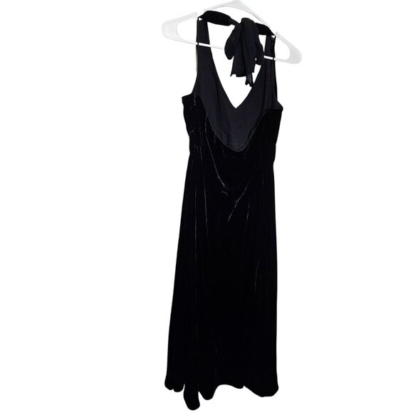 Vintage Y2K 90S Black Velvet Halter Dress Velvet Burnout Whimsigoth Fairygoth M - Picture 3 of 13